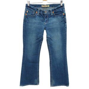 Big Star Womens 28 Short Maddie Mid Rise Blue Whiskered Embroidered Denim Jeans